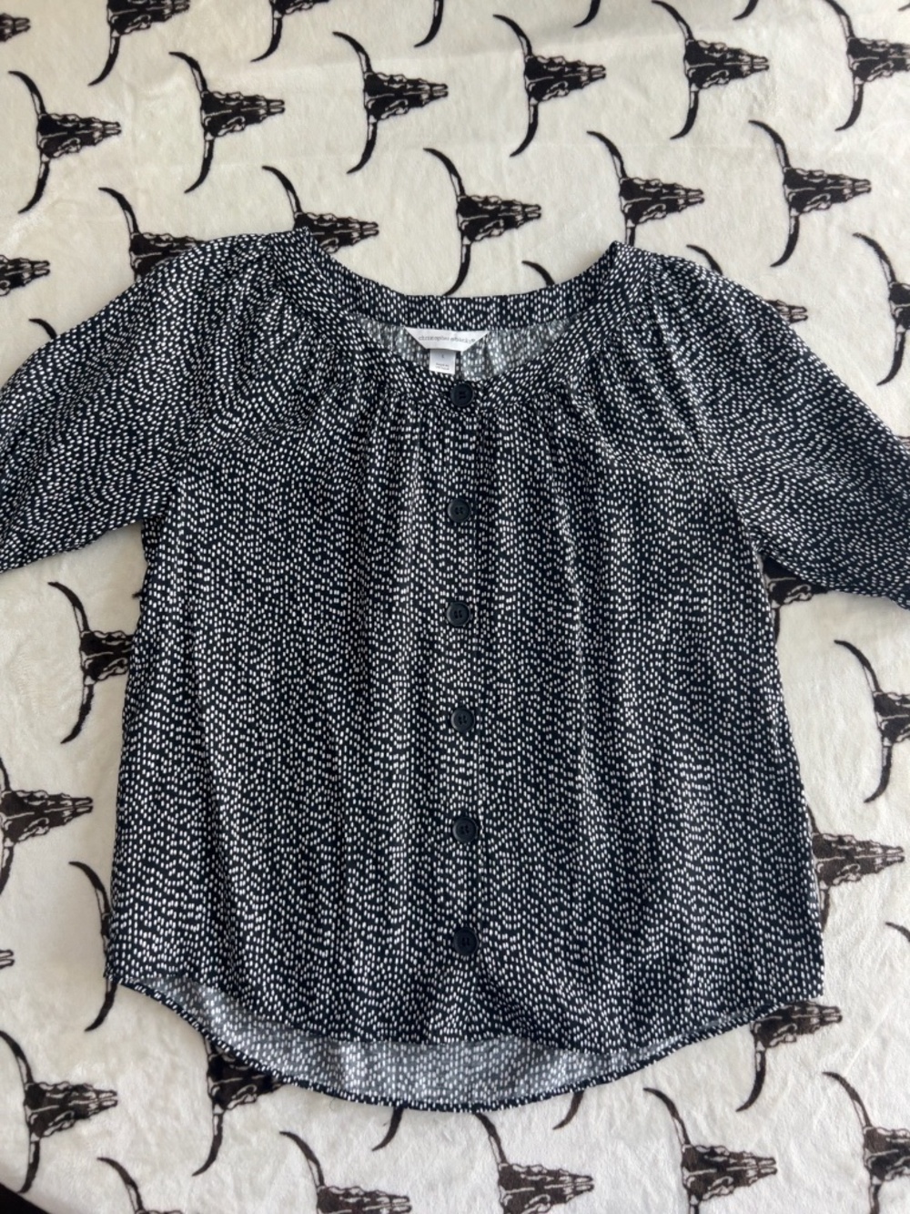 Christopher & Banks Black White Dot Button Front Blouse Small